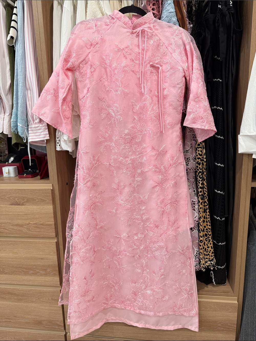 Pink Embroidered Ao dai Dress